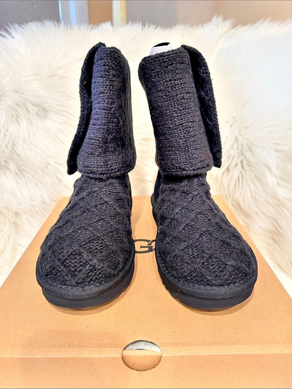BNIB UGG W Lattice Cardy Lattice Knit Boots Black US 7